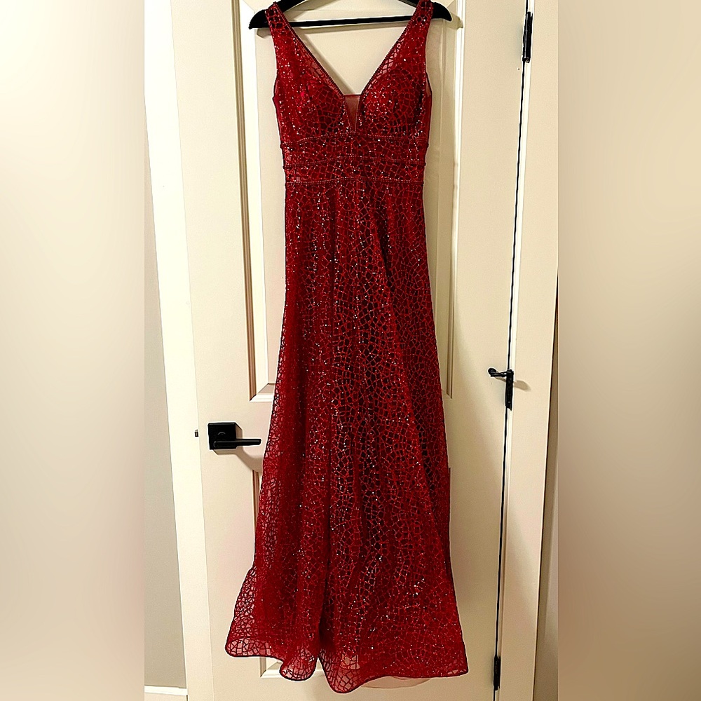 Red sequin evening dress